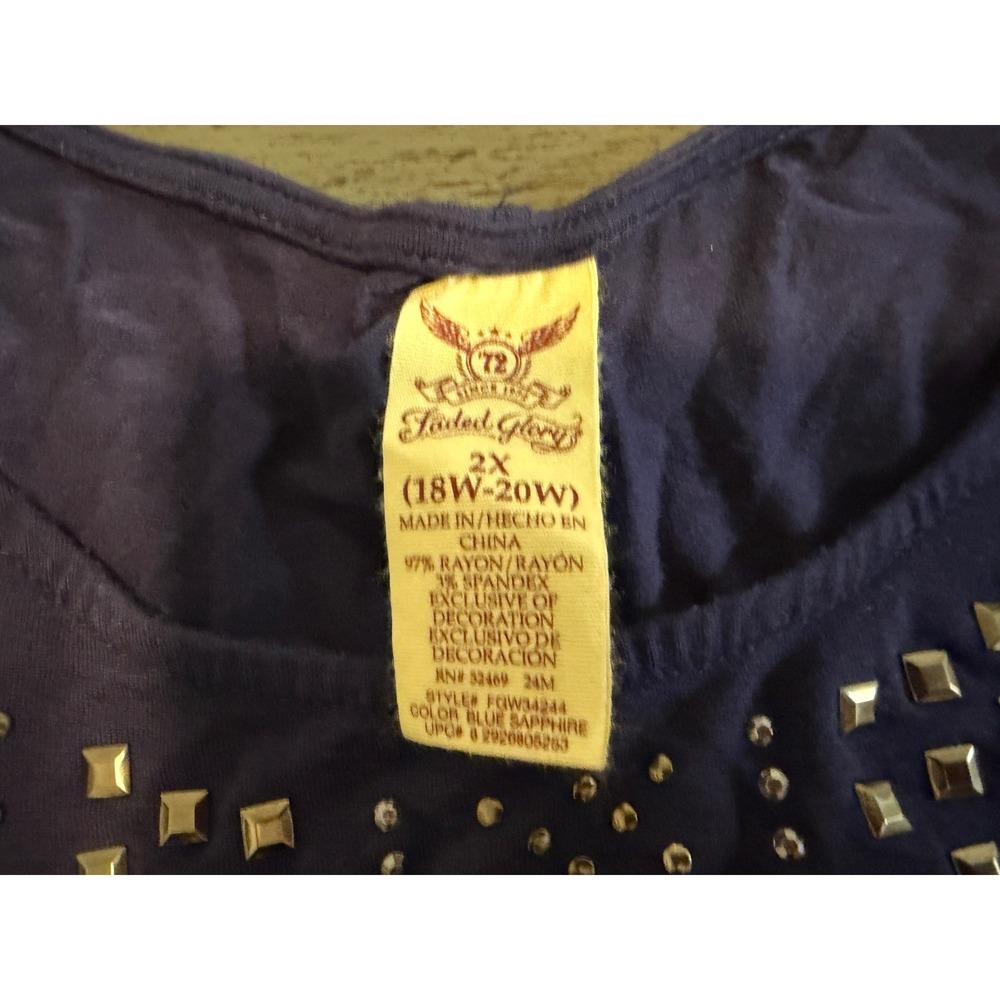 Faded Glory Womens 2X Blue Sapphire Studded Short Sleeve Ruched Top FGW34244 - Picture 3 of 4